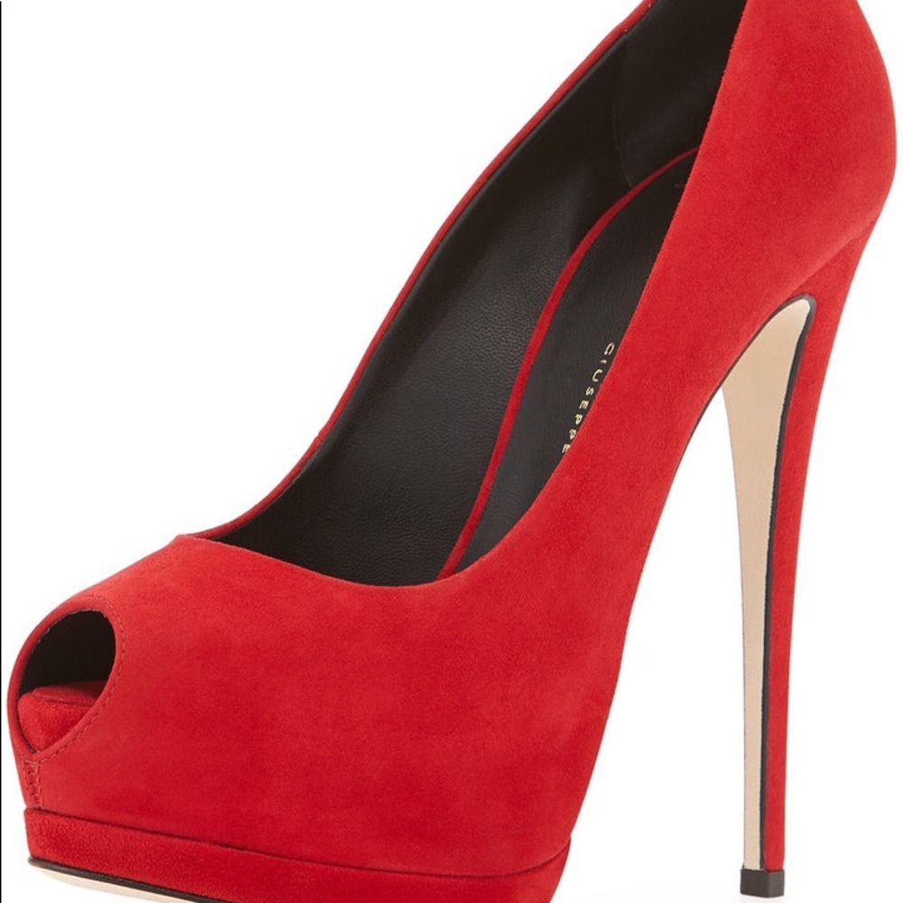 Giuseppe Zanotti Red Suede Platform Peep Toe Pump